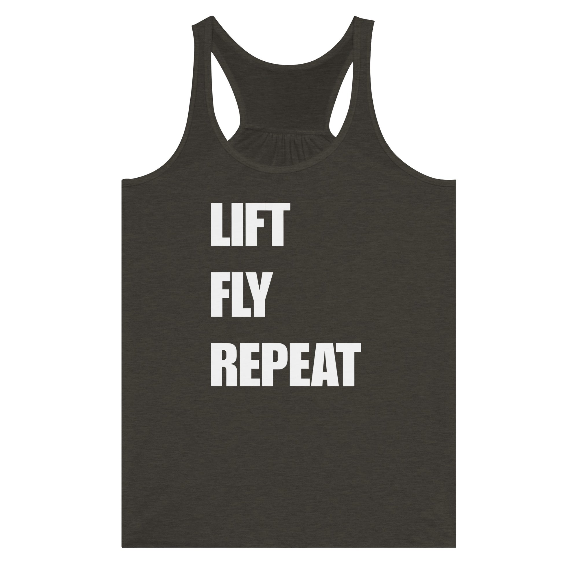 Dumbbells & Hotels women's flowy racerback tank with the Lift Fly Repeat graphic - product shot 5 of 13