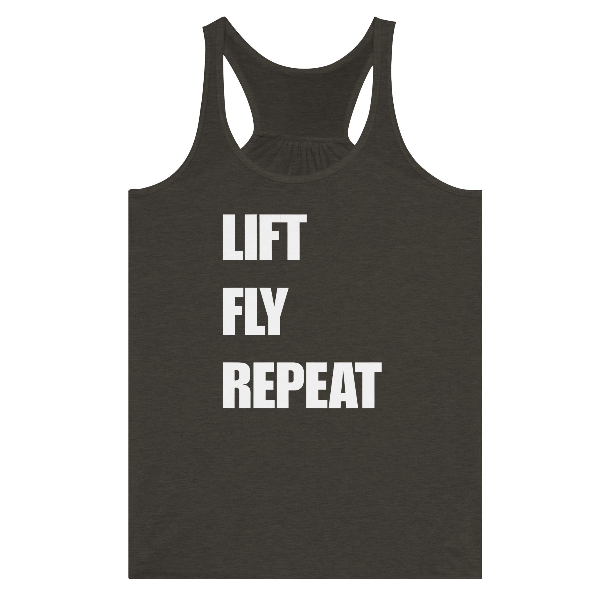 Dumbbells & Hotels women's flowy racerback tank with the Lift Fly Repeat graphic - product shot 5 of 13