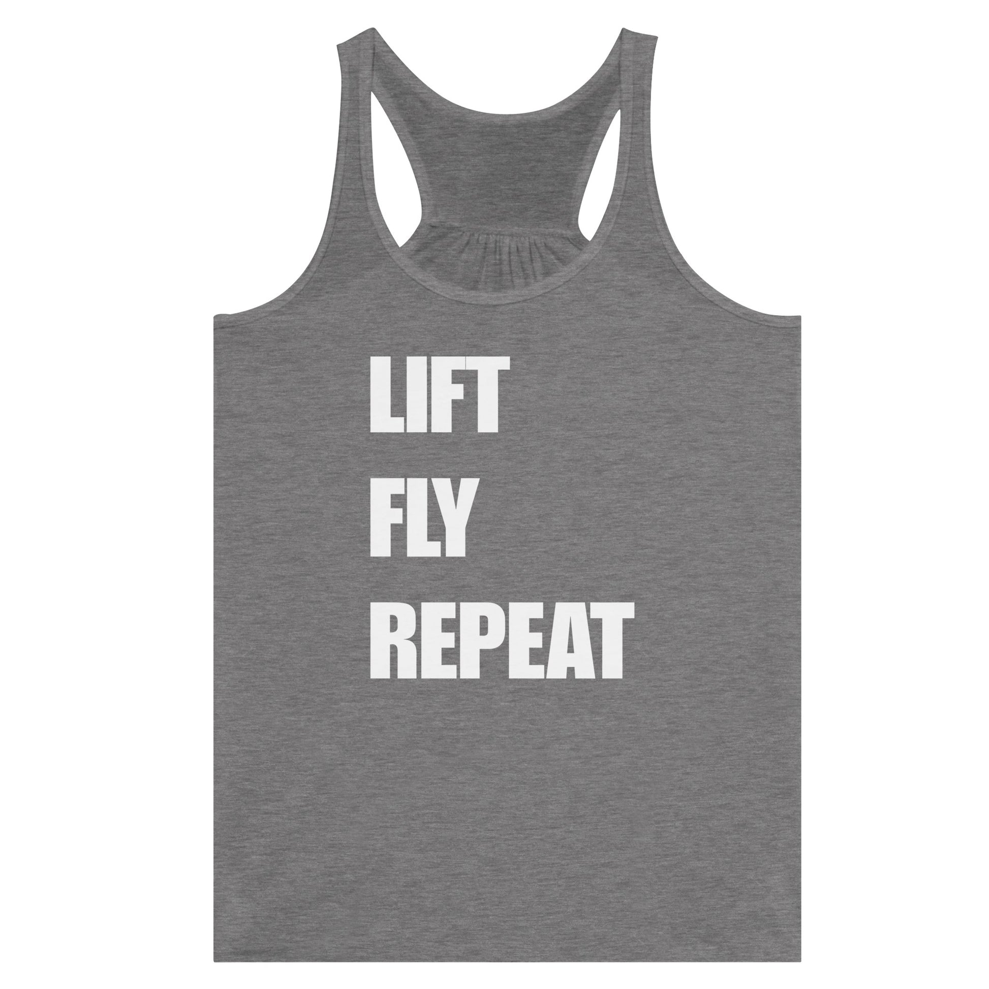 Dumbbells & Hotels women's flowy racerback tank with the Lift Fly Repeat graphic - product shot 6 of 13