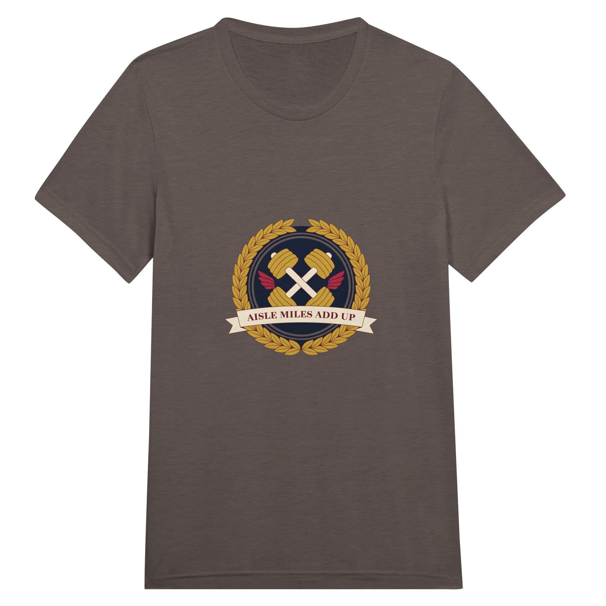 Aisle Miles Add Up frequent flyer travel tee, detail view 9 — Dumbbells & Hotels