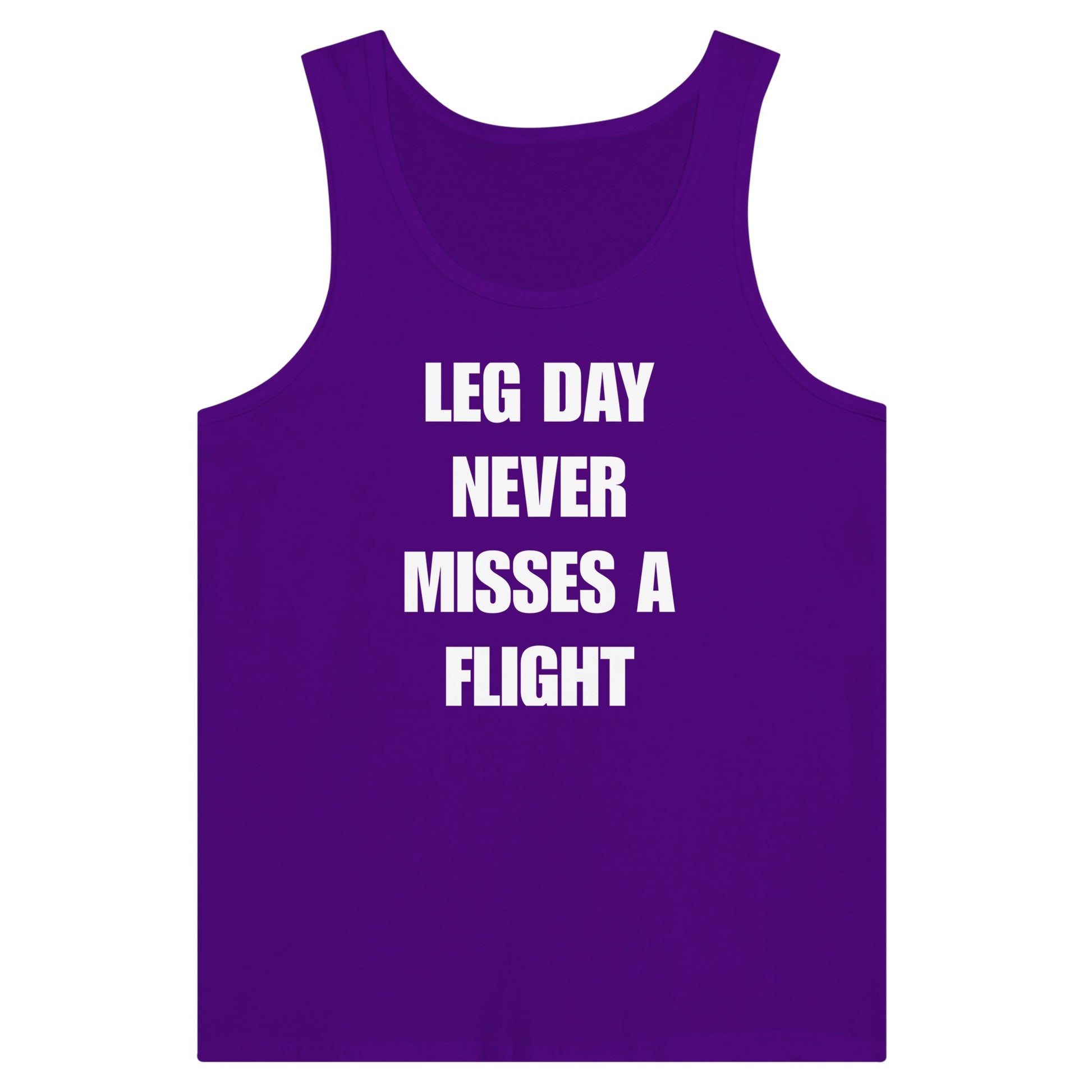 men's travel tank with white Leg Day Never Misses a Flight print on dark fabric, product view 9