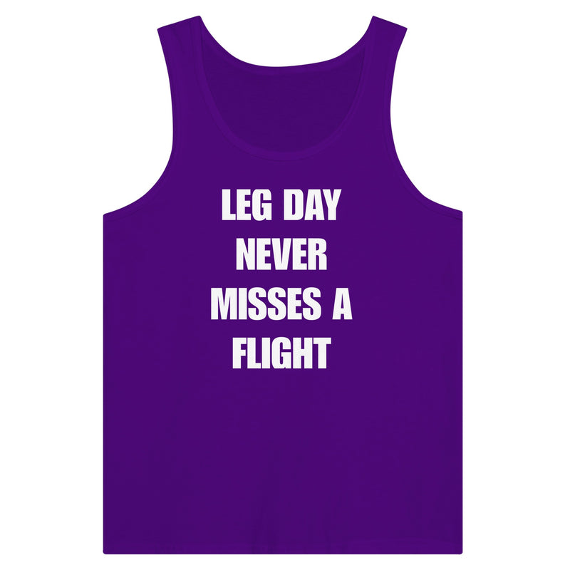 men's travel tank with white Leg Day Never Misses a Flight print on dark fabric, product view 9