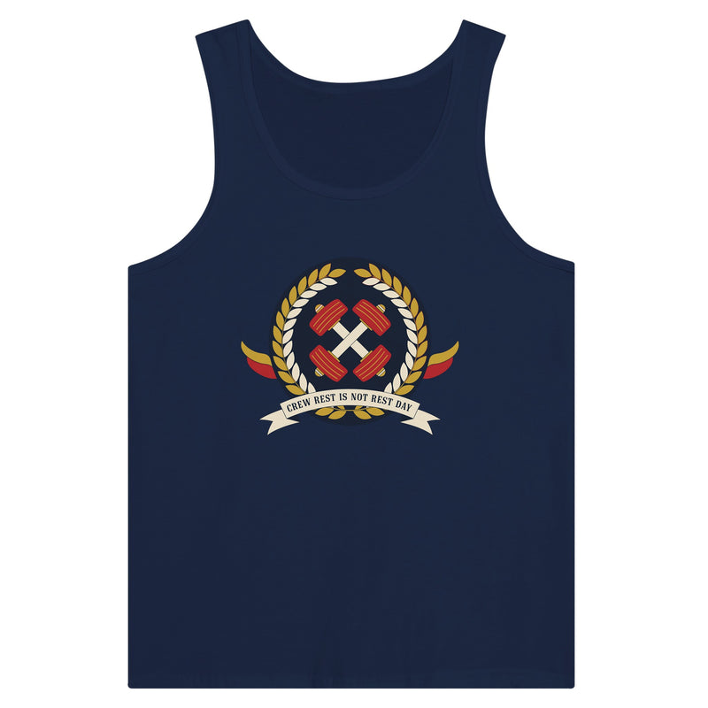 Crew Rest Is Not Rest Day. Tank | Dumbbells & Hotels - Crew Rest Is Not Rest Day. design, tank product photo