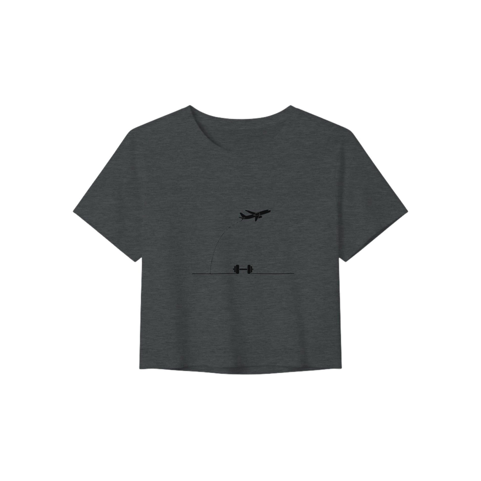 Beverage Cart Miles, Bodyweight Wins women's travel crop tee by Dumbbells & Hotels - front print detail