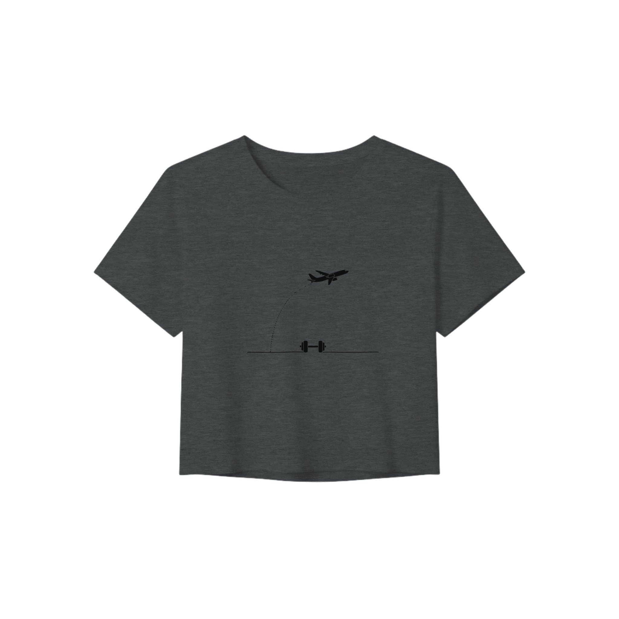 Beverage Cart Miles, Bodyweight Wins women's travel crop tee by Dumbbells & Hotels - front print detail