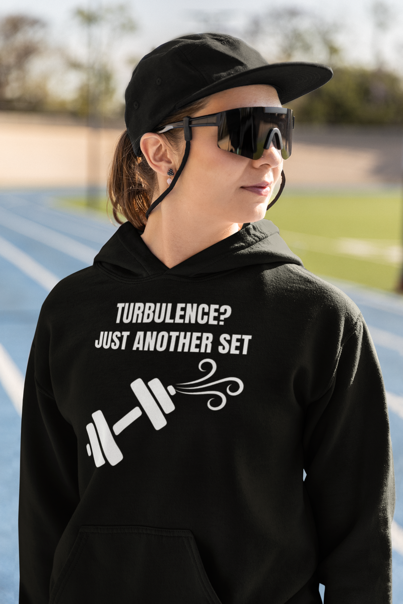 Travel Workout Hoodie — Turbulence Just Another Set, road-warrior travel layer