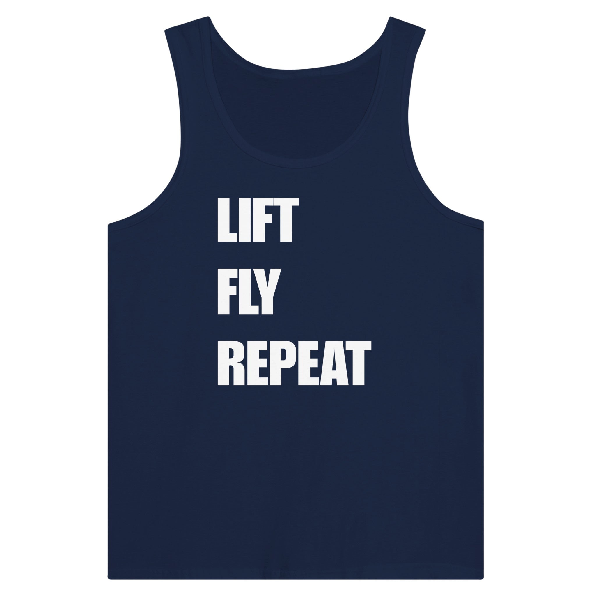 Dumbbells & Hotels unisex tank top with the Lift Fly Repeat graphic - product shot 11 of 18