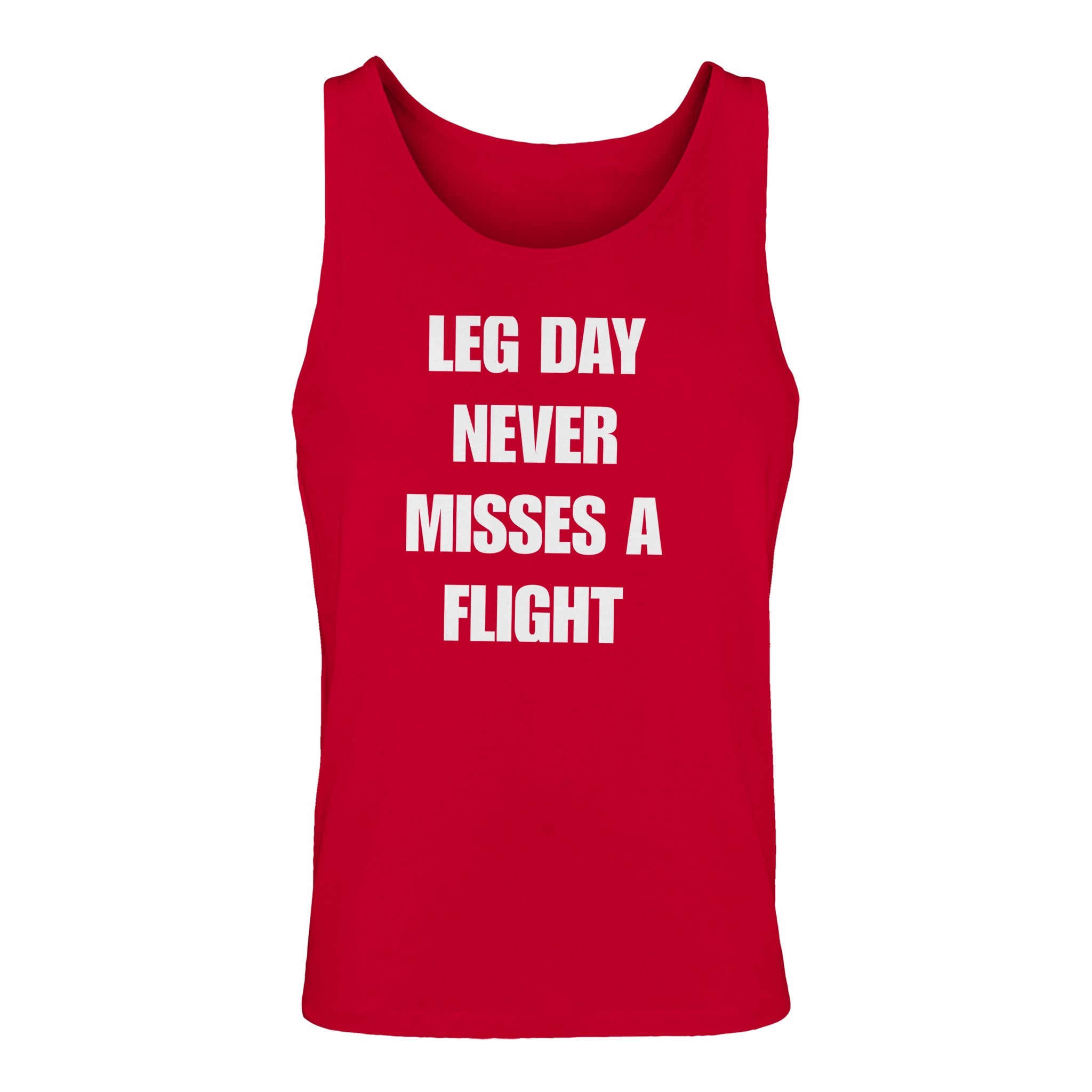 men's travel tank with white Leg Day Never Misses a Flight print on dark fabric, product view 15