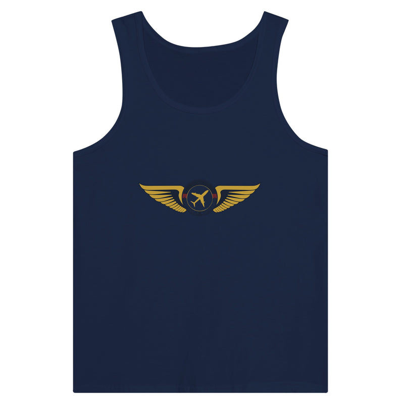 Aviator Wings unisex premium travel tank top, detail view 11 — Dumbbells & Hotels