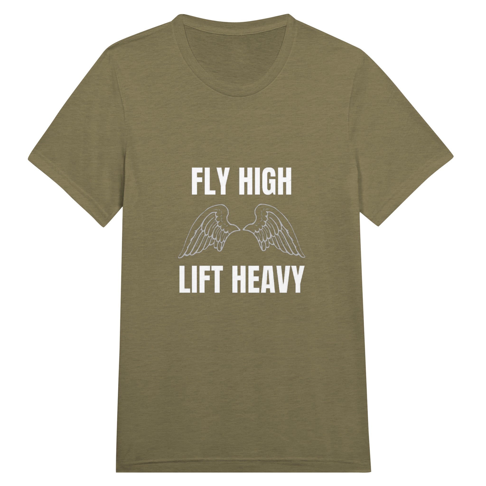 Fly High, Lift Heavy Wingspan Travel Tee in Olive Triblend — hotel gym travel tee by Dumbbells & Hotels