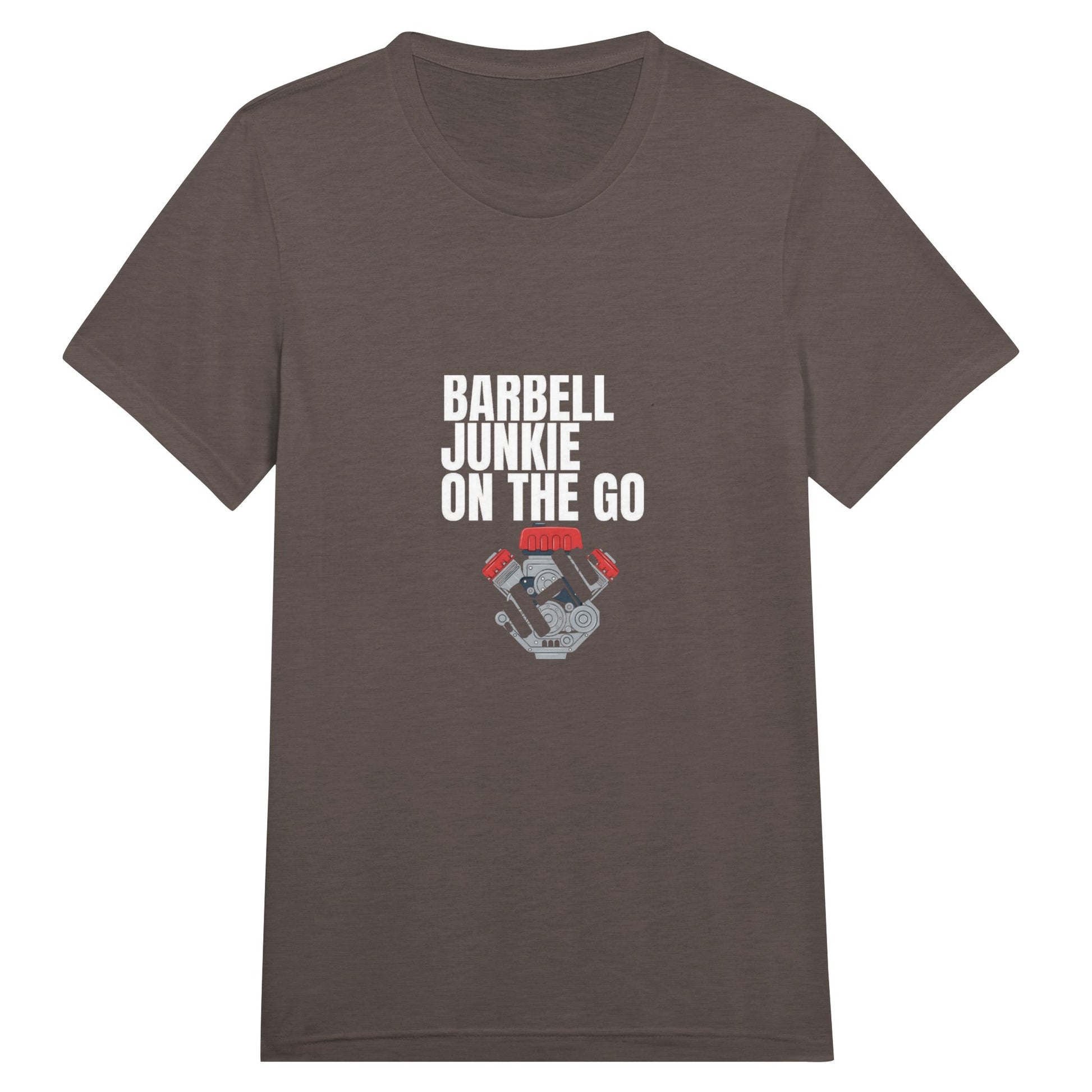 Barbell Junkie on the Go unisex classic travel tee by Dumbbells & Hotels — road warrior gym apparel