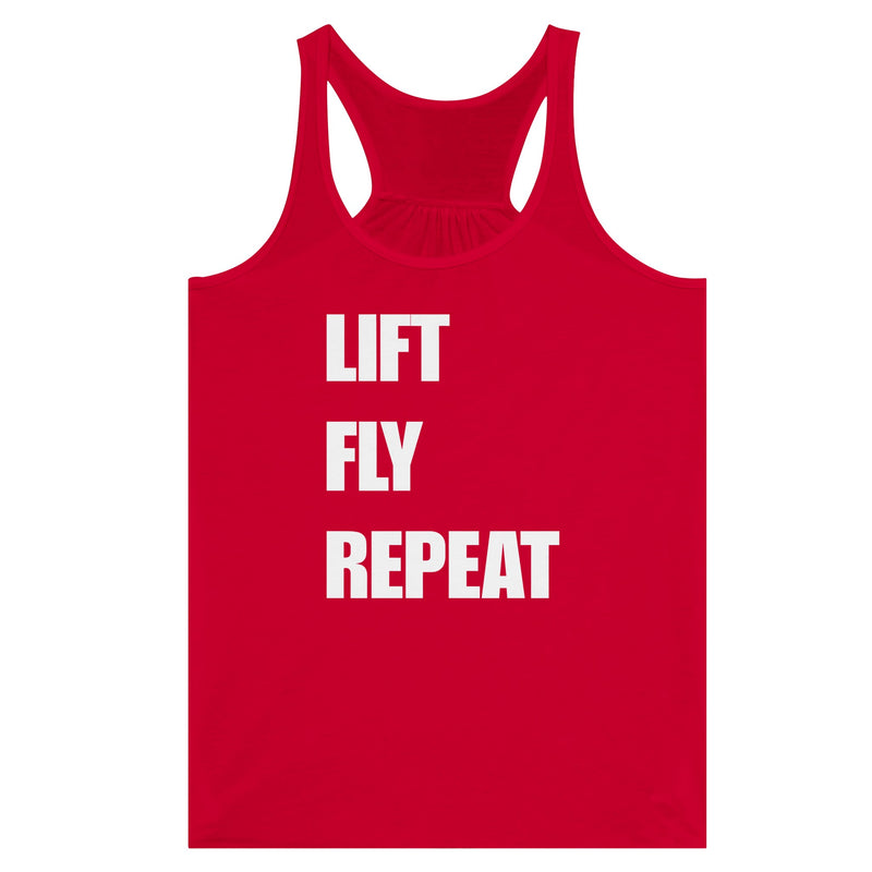 Dumbbells & Hotels women's flowy racerback tank with the Lift Fly Repeat graphic - product shot 9 of 13