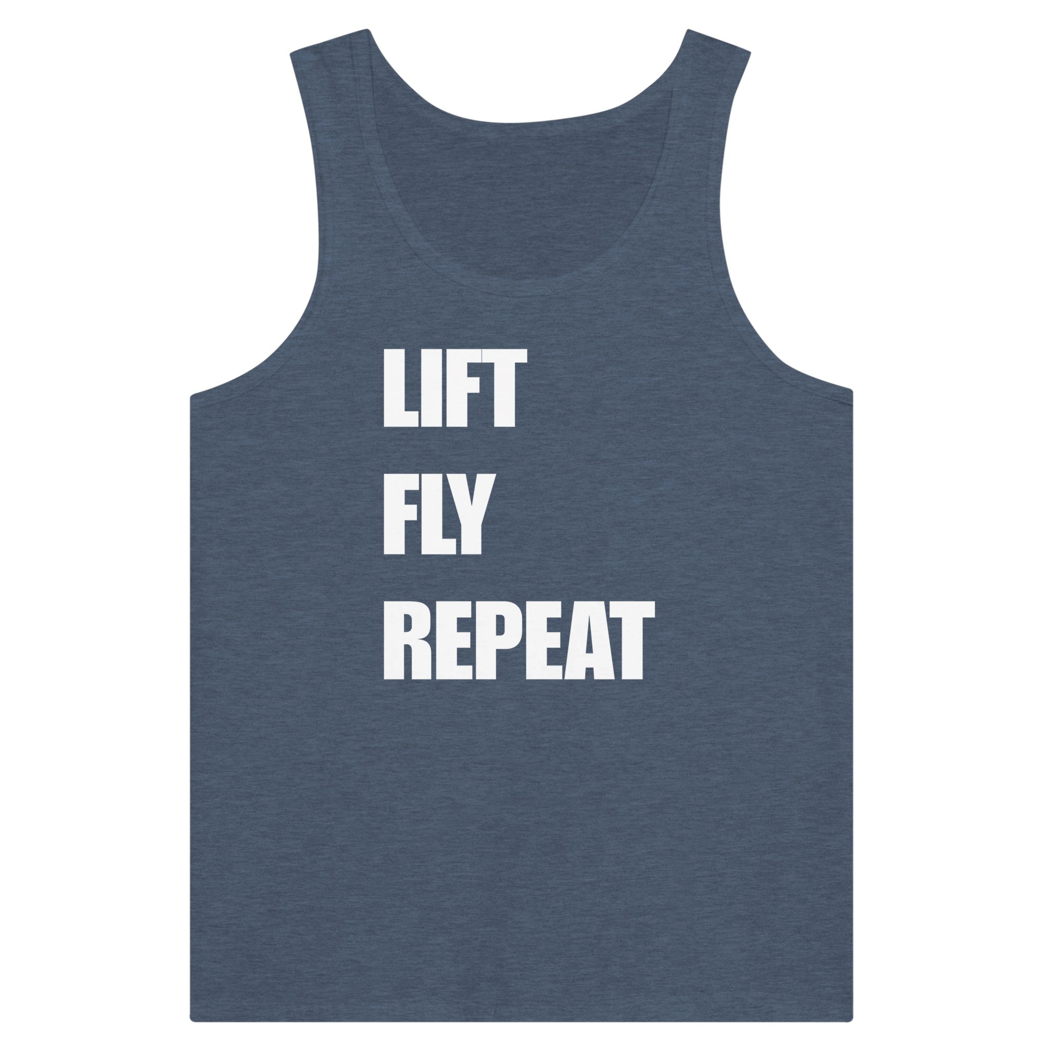 Dumbbells & Hotels unisex tank top with the Lift Fly Repeat graphic - product shot 14 of 18