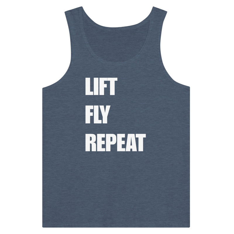 Dumbbells & Hotels unisex tank top with the Lift Fly Repeat graphic - product shot 14 of 18