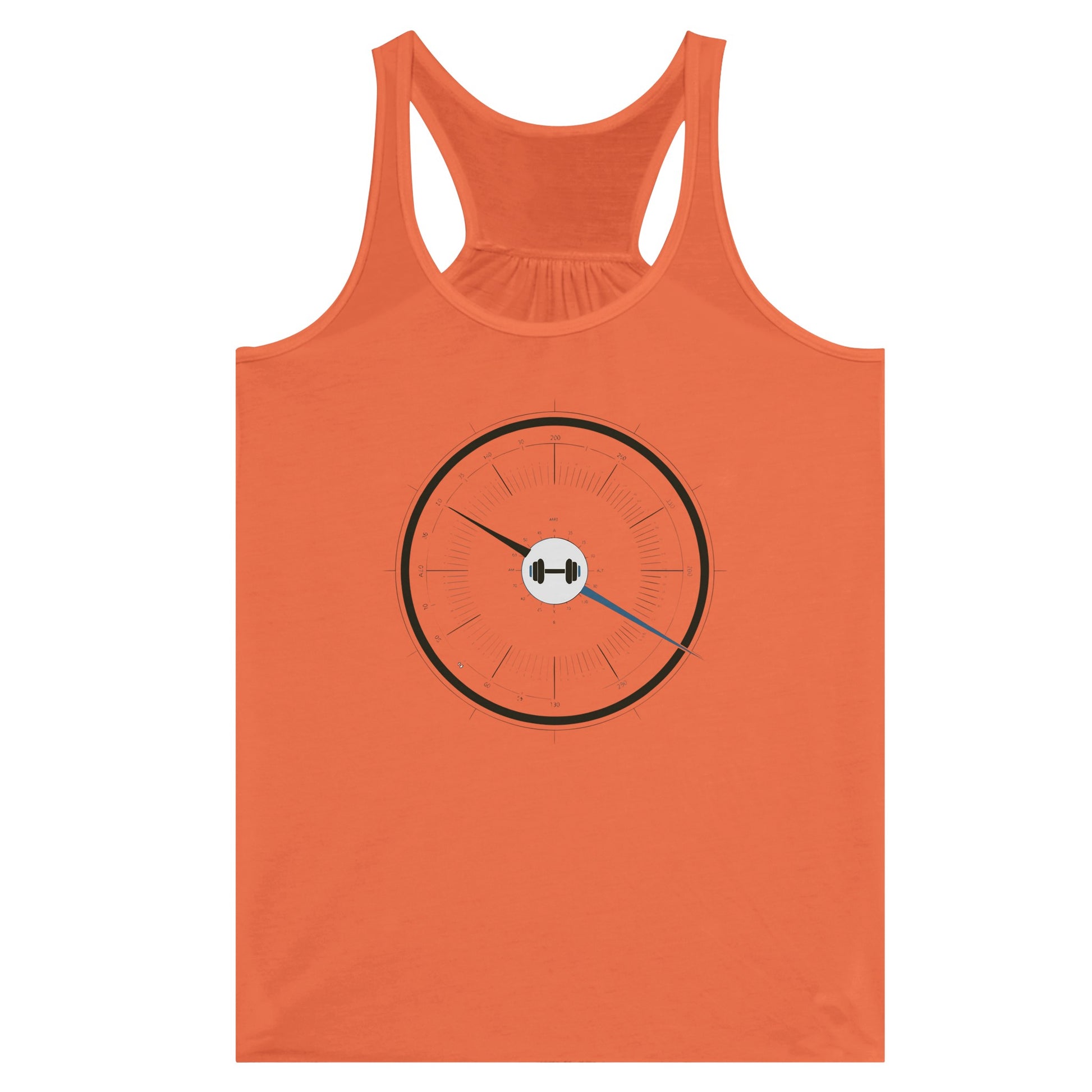 Traveling nurse wearing the Bedside Manner Barbell Manner racerback for a hotel gym strength session