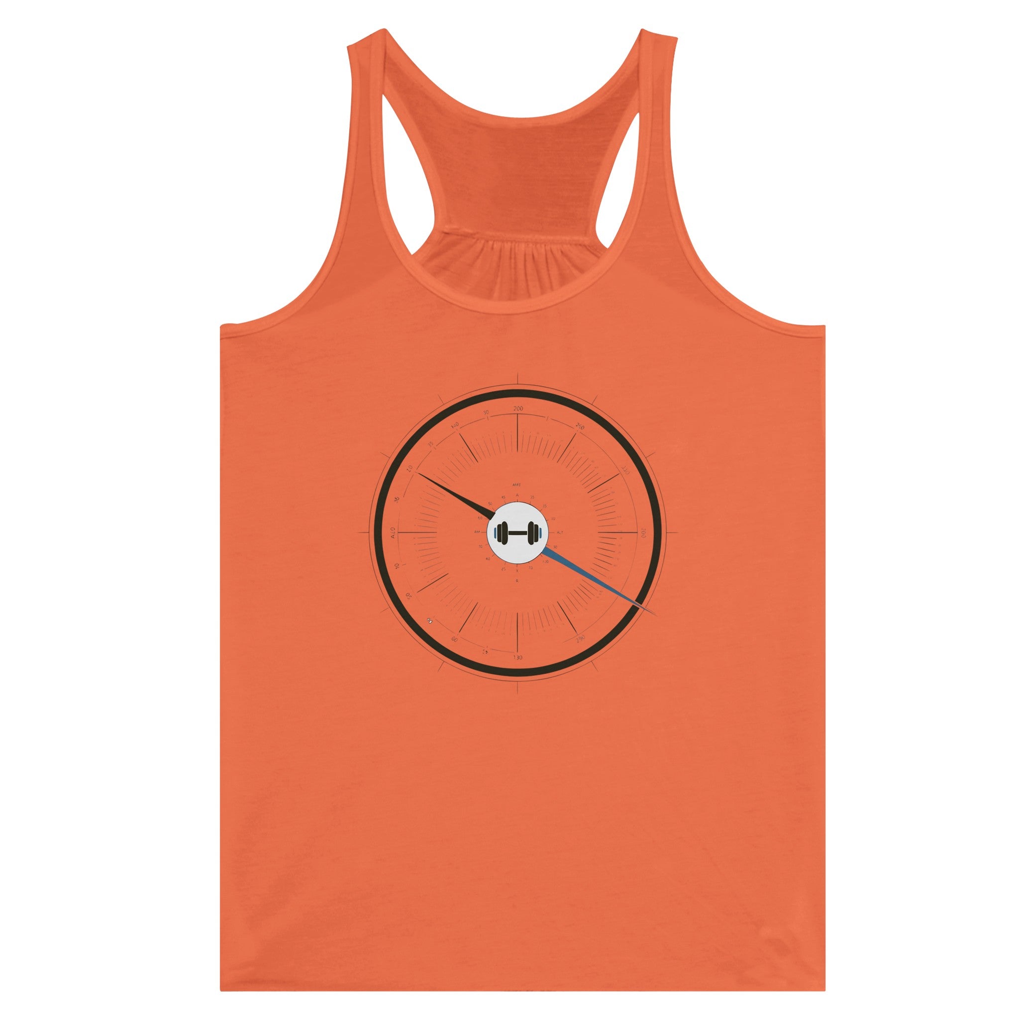Traveling nurse wearing the Bedside Manner Barbell Manner racerback for a hotel gym strength session