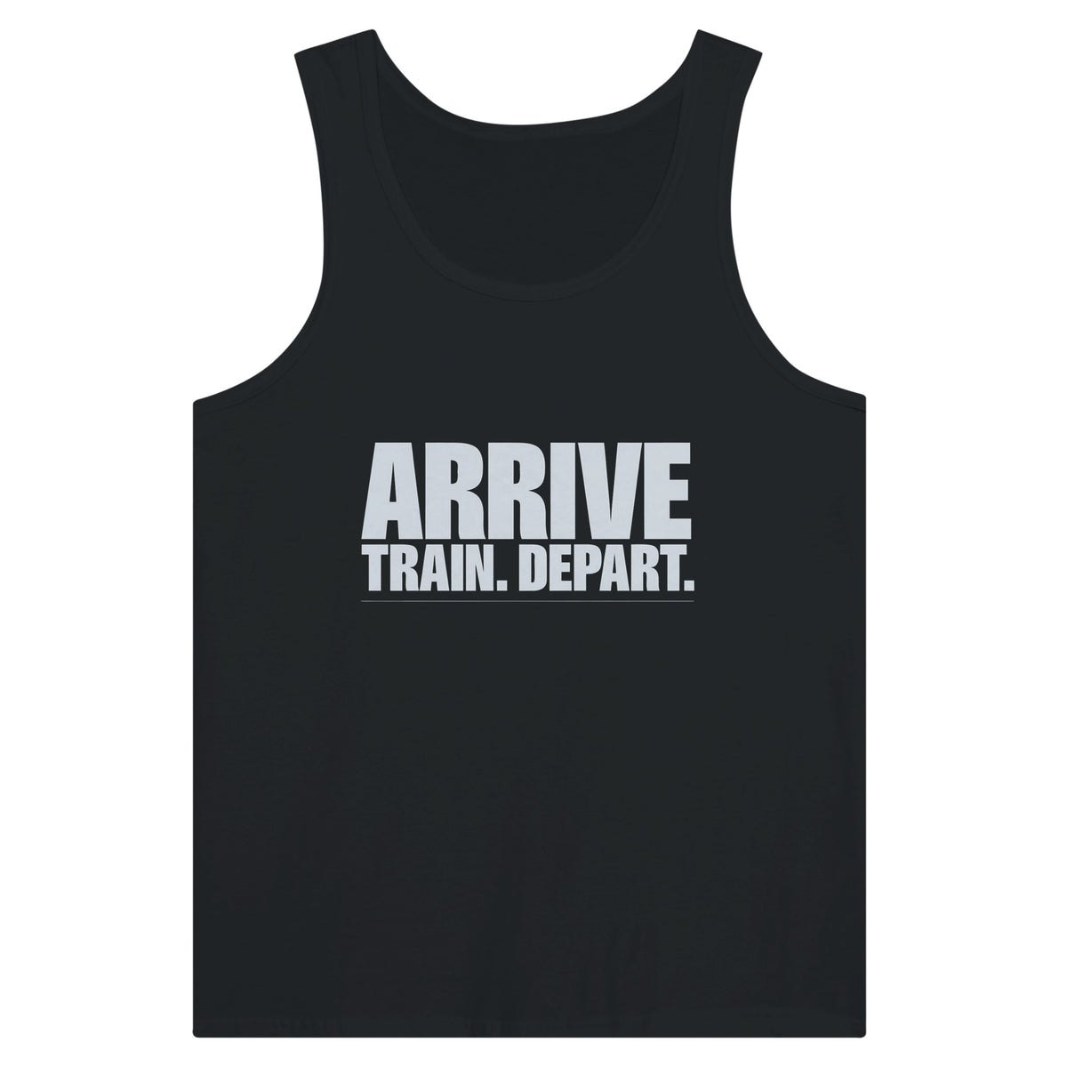 Arrive. Train. Depart. Tank | Dumbbells & Hotels - Arrive. Train. Depart. design, tank product photo