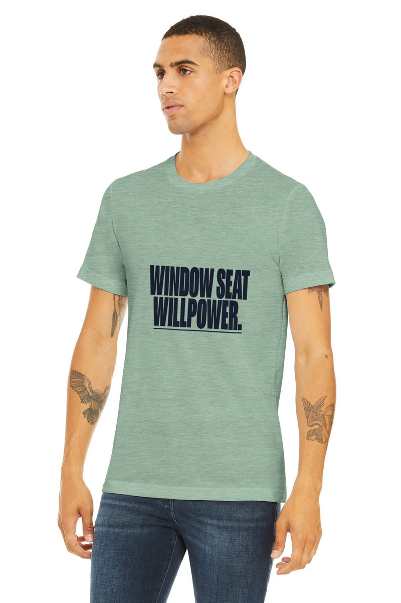Window Seat Willpower Tee | Dumbbells & Hotels - Window Seat Willpower. design, tee product photo