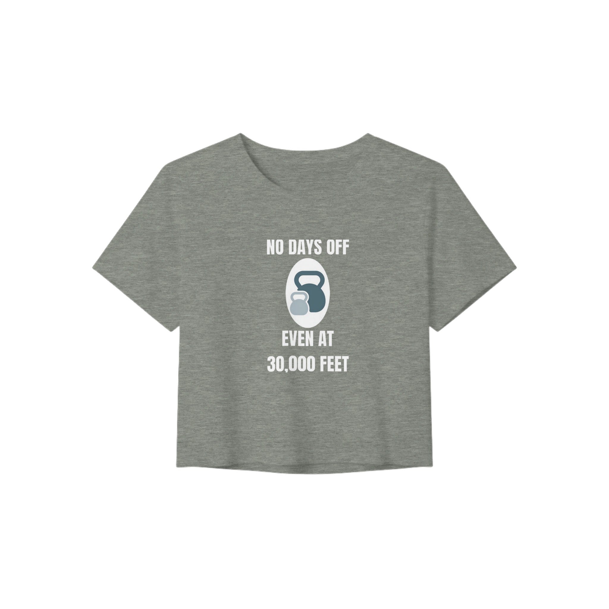 No Days Off Even at 30,000 Feet crop tee on-model, side angle
