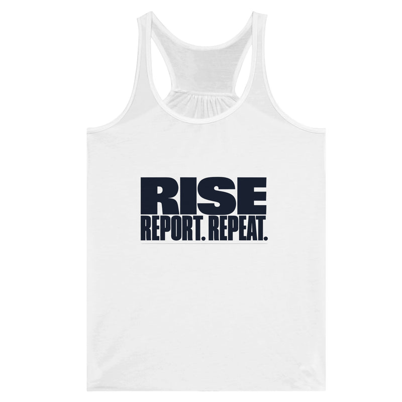 Rise. Report. Repeat. Racerback | Dumbbells & Hotels - Rise. Report. Repeat. design, racerback product photo