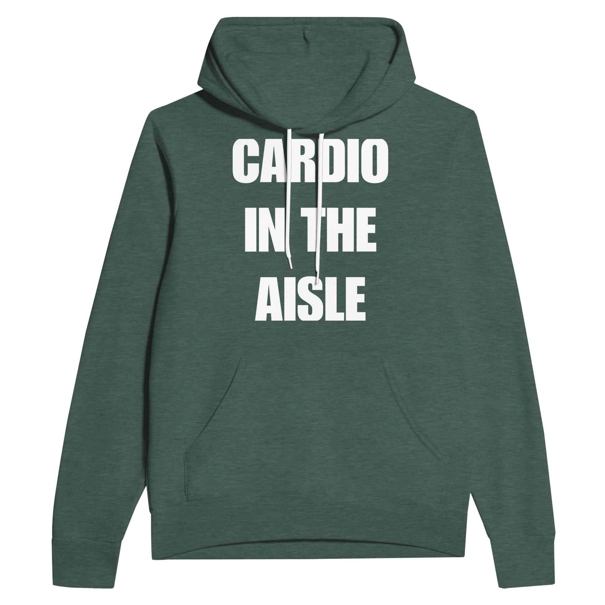 midweight travel hoodie with white Cardio in the Aisle statement print, product view 6