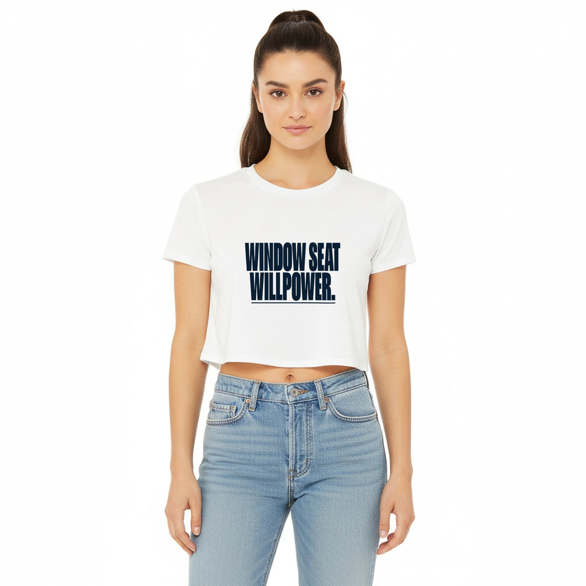 Window Seat Willpower Crop Tee | Dumbbells & Hotels - Window Seat Willpower. design, crop tee product photo