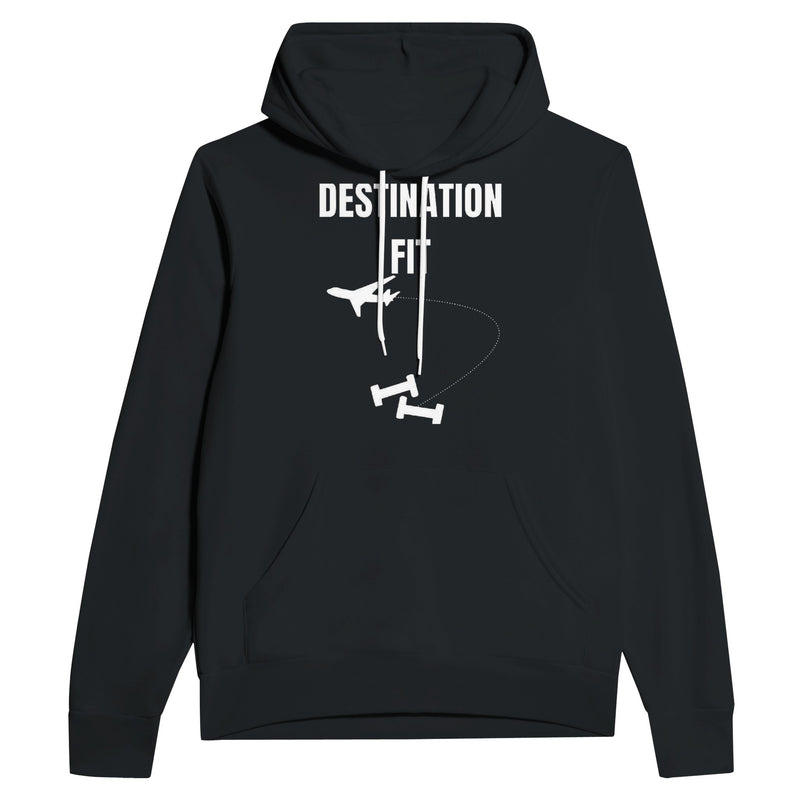 Destination Fit travel hoodie — road warrior training in the hotel gym | Dumbbells & Hotels