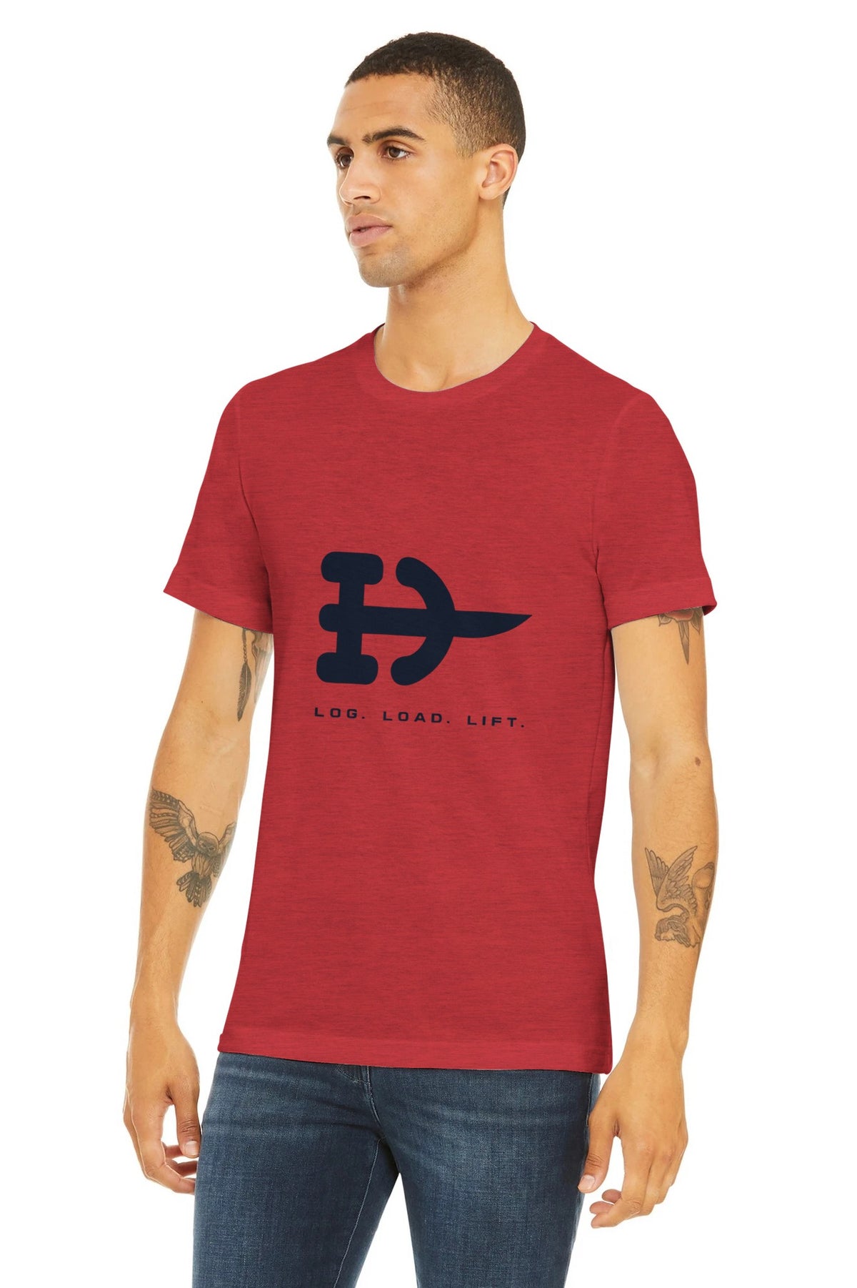 Log. Load. Lift. Tee | Dumbbells & Hotels - Log. Load. Lift. design, tee product photo