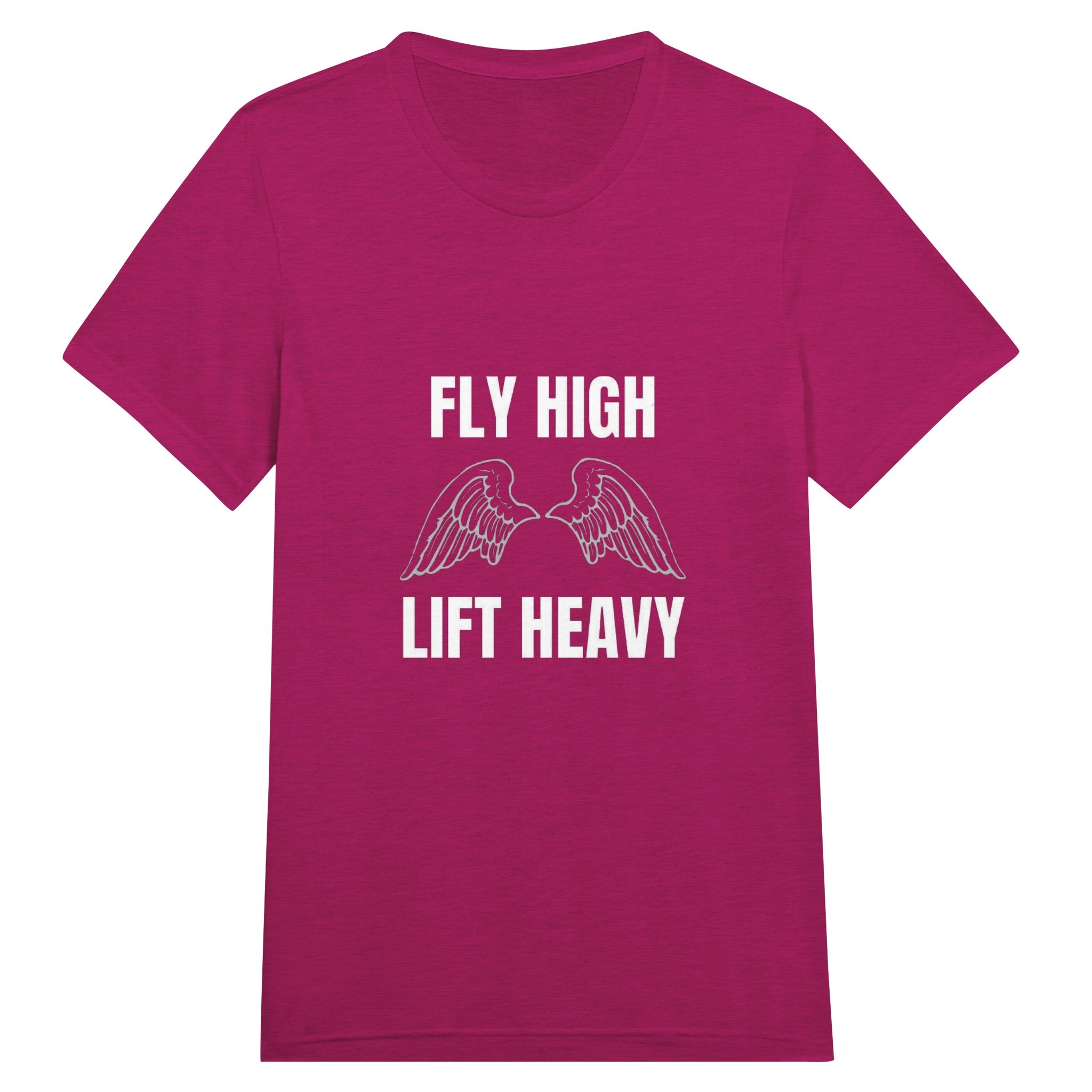 Fly High, Lift Heavy Wingspan Travel Tee in Berry Triblend — women's and men's travel tee by Dumbbells & Hotels