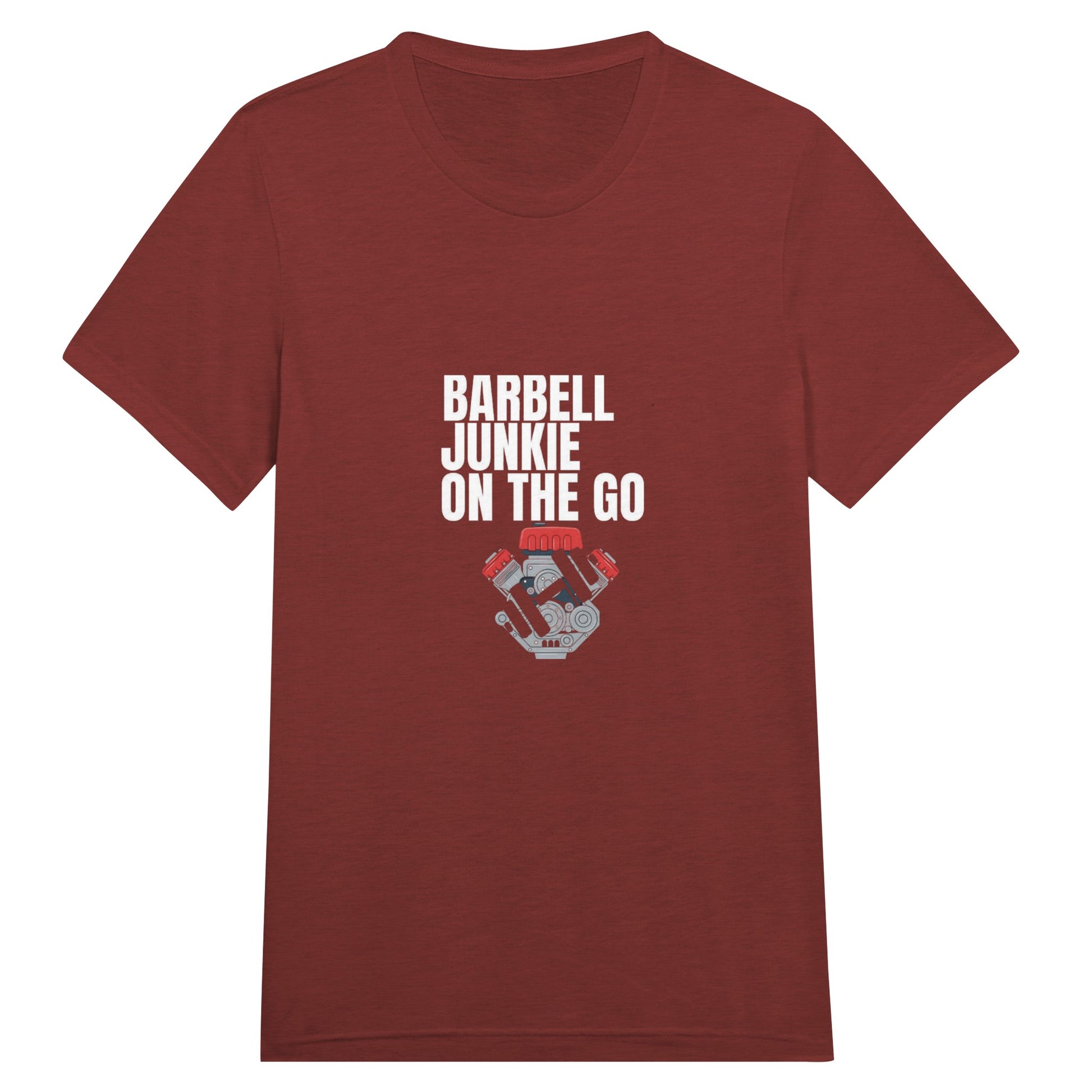 Barbell Junkie on the Go unisex classic travel tee by Dumbbells & Hotels — road warrior gym apparel