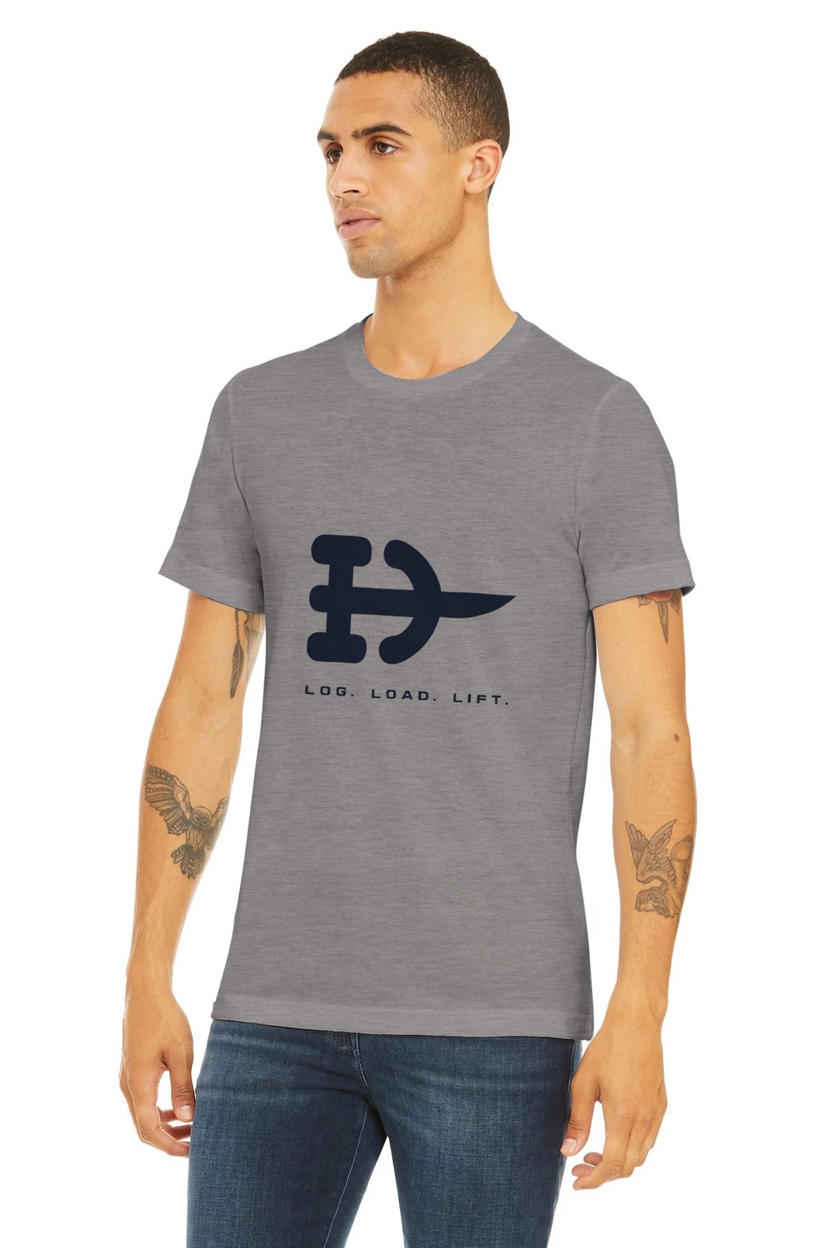 Log. Load. Lift. Tee | Dumbbells & Hotels - Log. Load. Lift. design, tee product photo