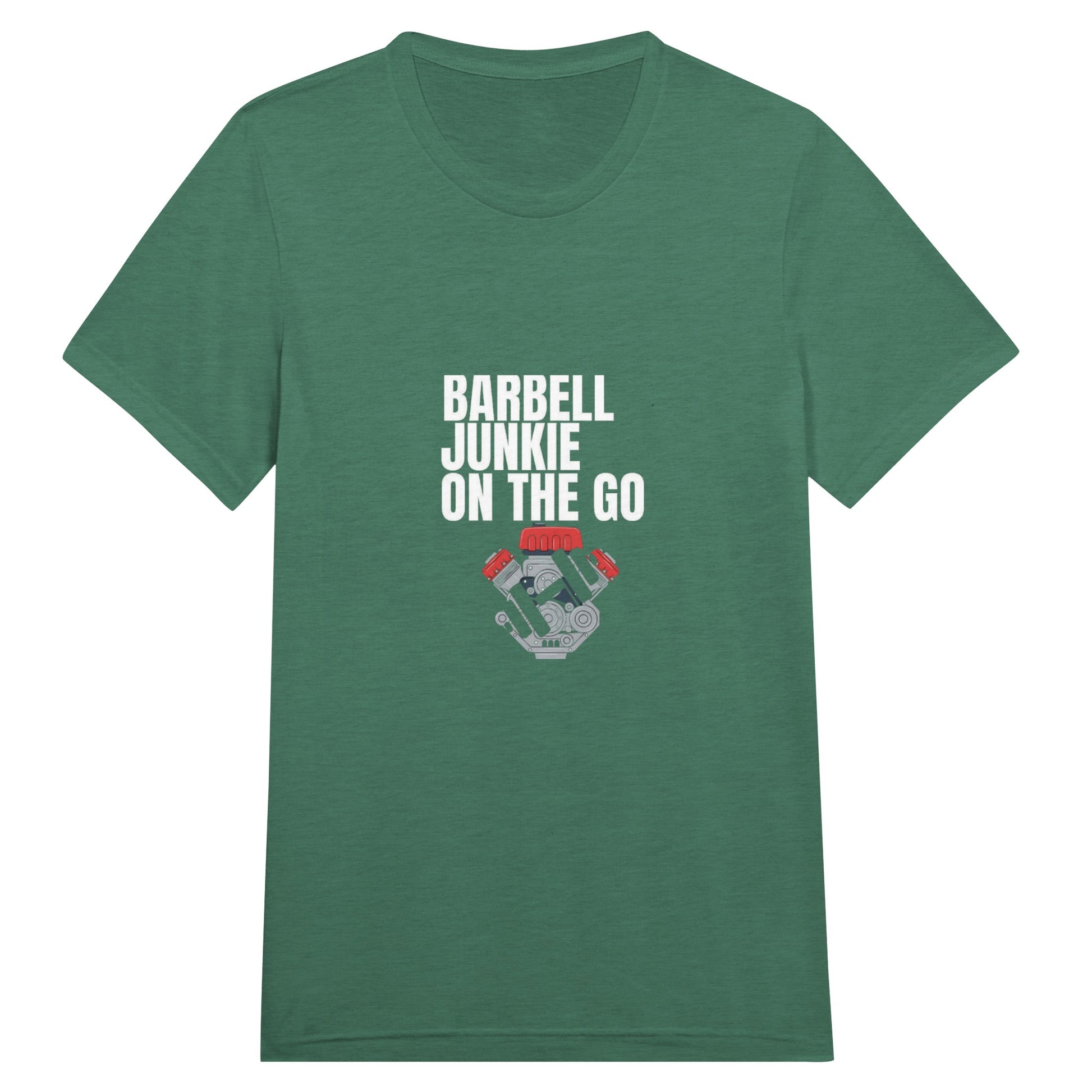 Barbell Junkie on the Go unisex classic travel tee by Dumbbells & Hotels — road warrior gym apparel