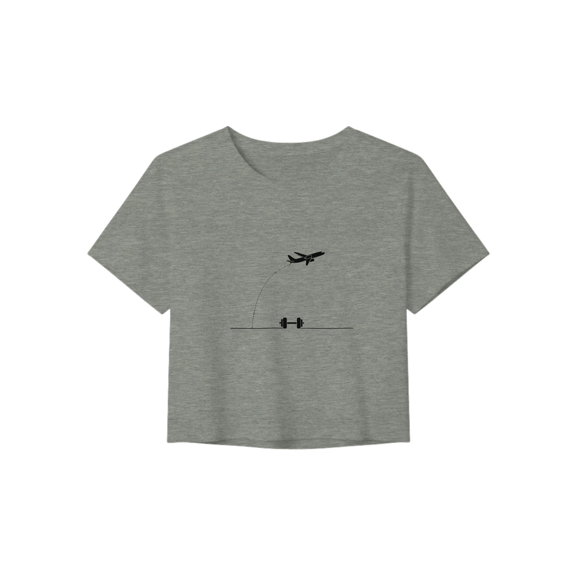 Beverage Cart Miles, Bodyweight Wins women's travel crop tee by Dumbbells & Hotels - back view