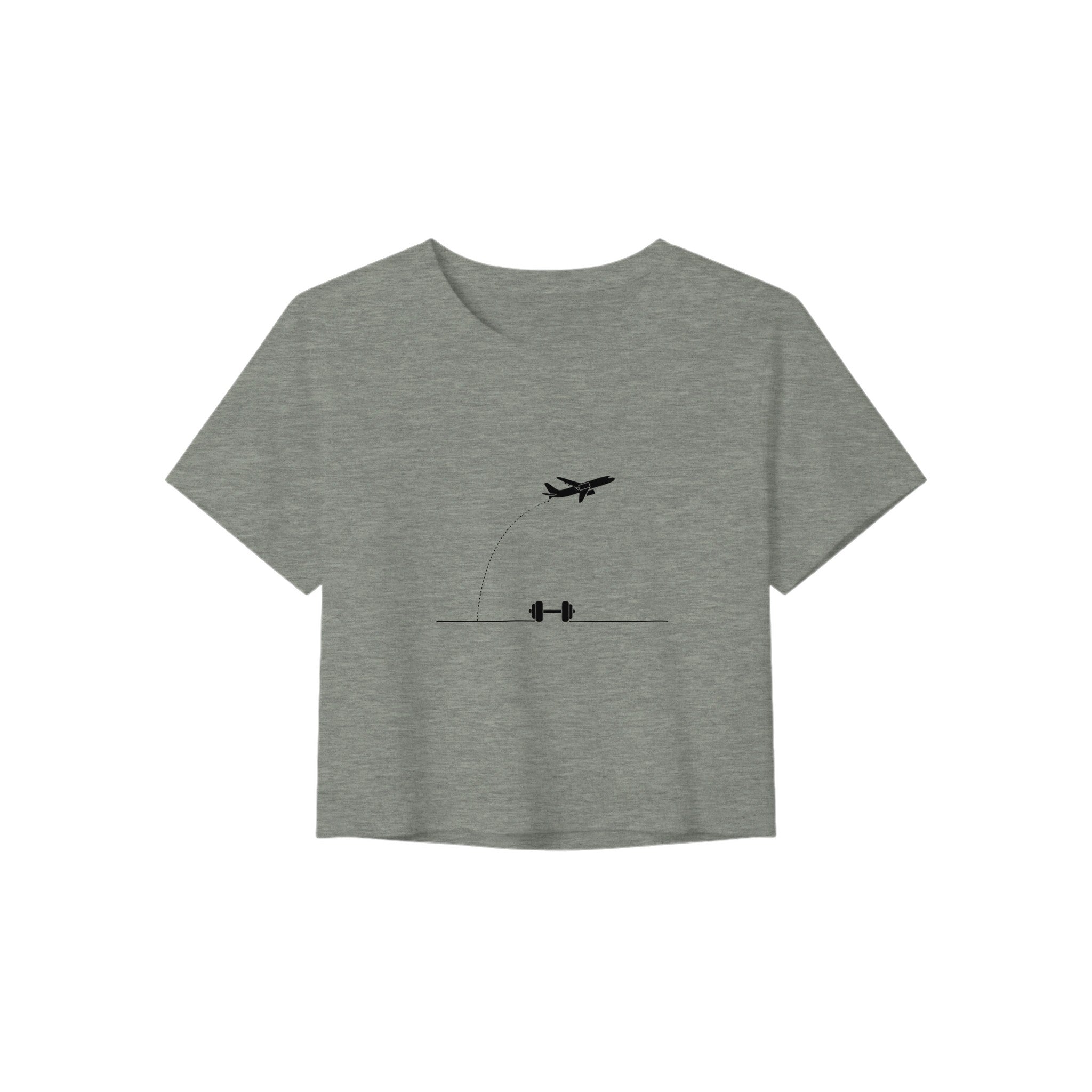 Beverage Cart Miles, Bodyweight Wins women's travel crop tee by Dumbbells & Hotels - back view