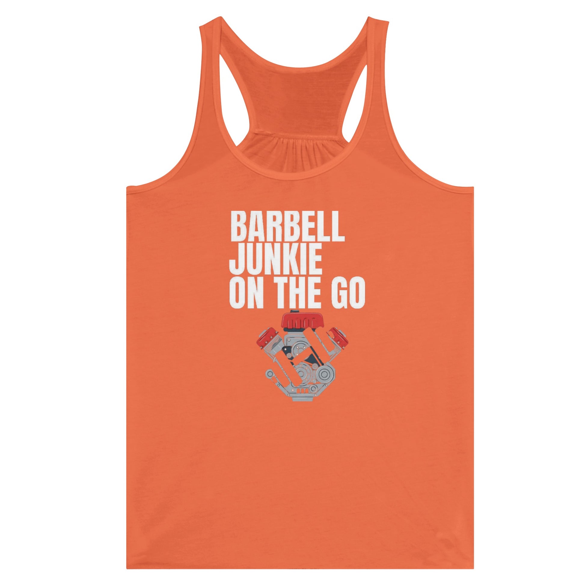 Barbell Junkie on the Go women's travel racerback tank by Dumbbells & Hotels — road warrior gym apparel