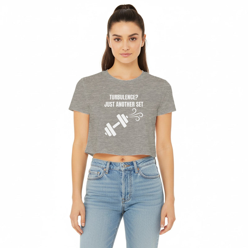 Turbulence? Just Another Set women's travel crop tee by Dumbbells & Hotels — view 8