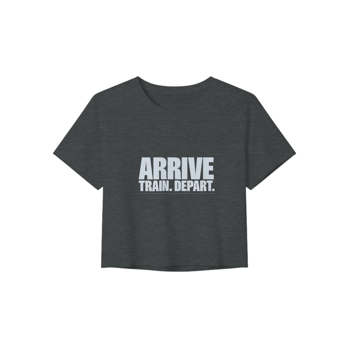 Arrive. Train. Depart. Crop Tee | Dumbbells & Hotels - Arrive. Train. Depart. design, crop tee product photo