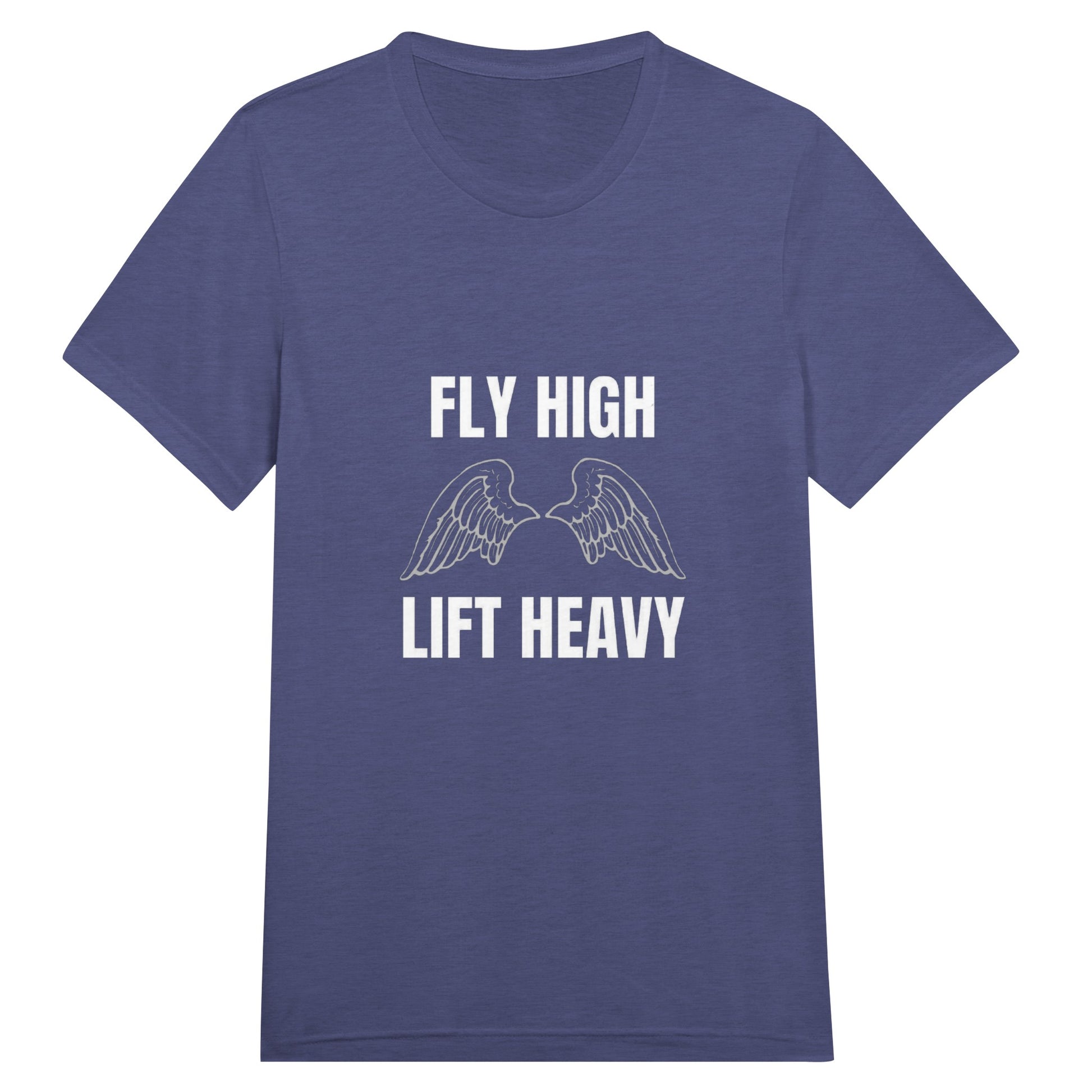 Fly High, Lift Heavy Wingspan Travel Tee in Triblend Navy — layover-ready workout tee by Dumbbells & Hotels