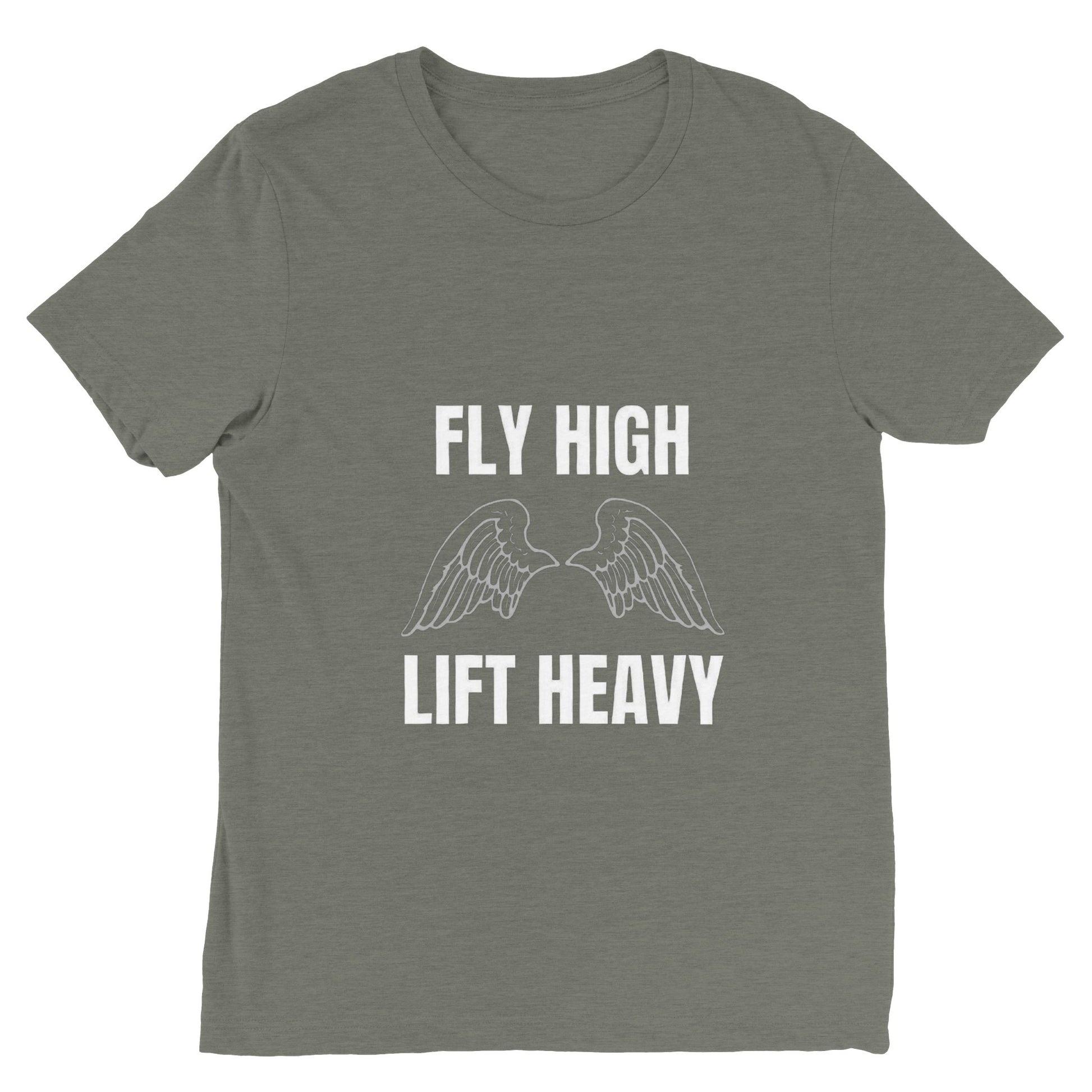 Fly High, Lift Heavy Wingspan Travel Tee close-up of wingspan artwork print — Dumbbells & Hotels road warrior apparel