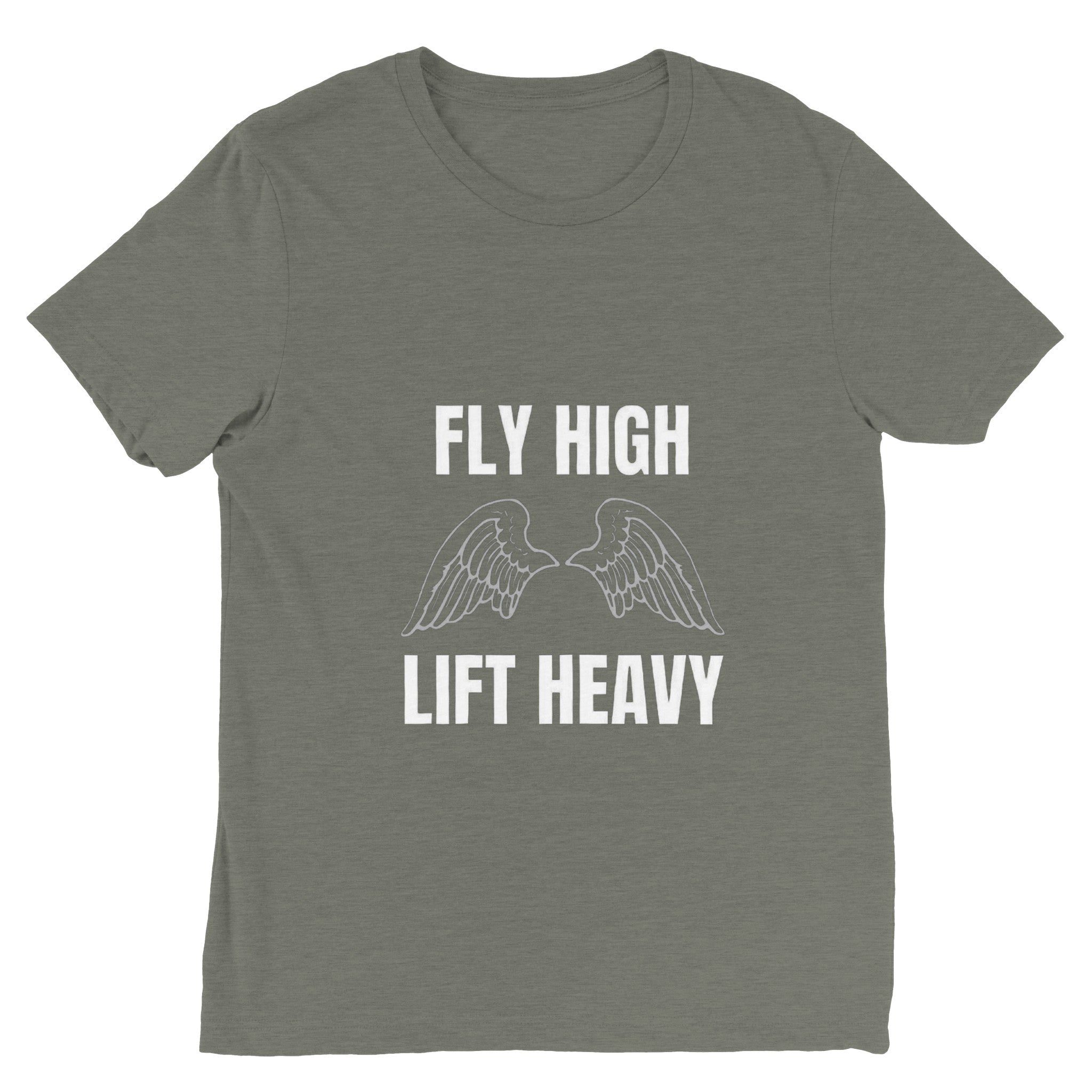 Fly High, Lift Heavy Wingspan Travel Tee close-up of wingspan artwork print — Dumbbells & Hotels road warrior apparel