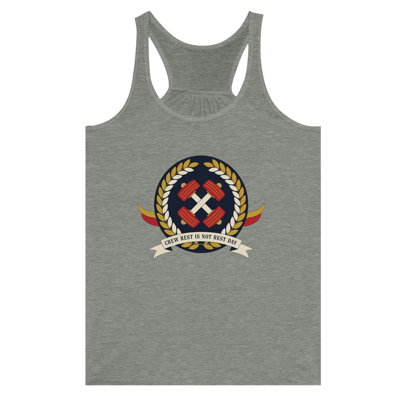 Crew Rest Is Not Rest Day. Racerback | Dumbbells & Hotels - Crew Rest Is Not Rest Day. design, racerback product photo