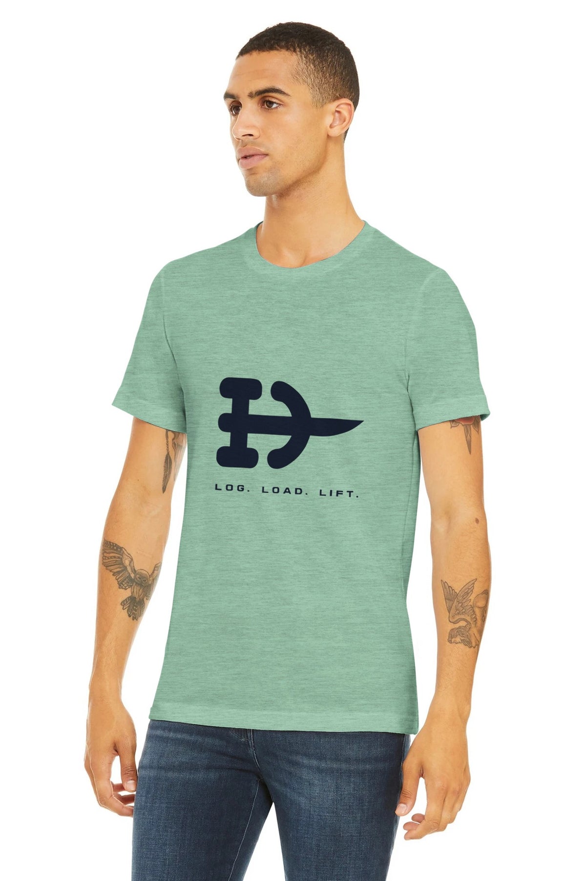 Log. Load. Lift. Tee | Dumbbells & Hotels - Log. Load. Lift. design, tee product photo