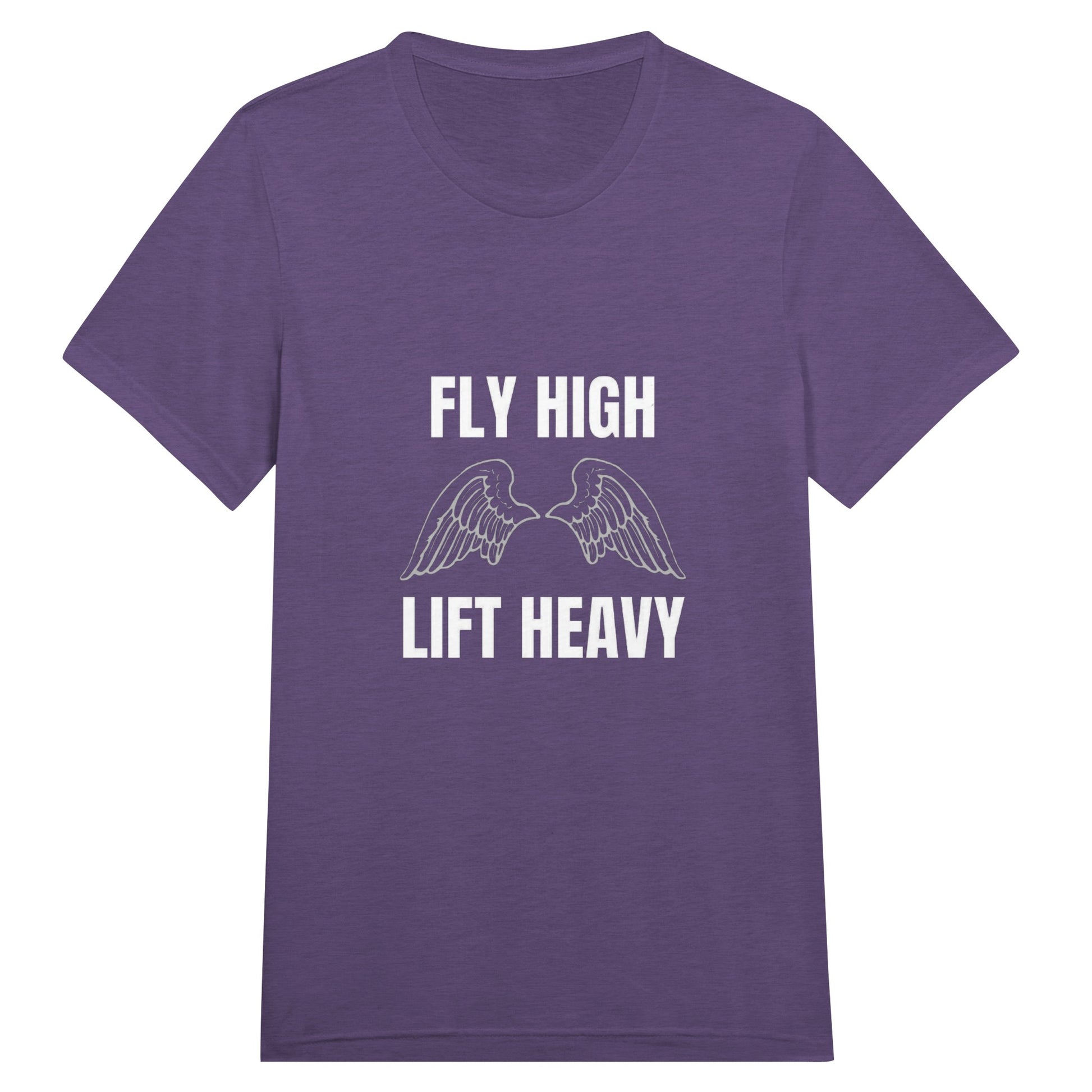 Fly High, Lift Heavy Wingspan Travel Tee in Purple Triblend — wrinkle-resistant travel tee by Dumbbells & Hotels