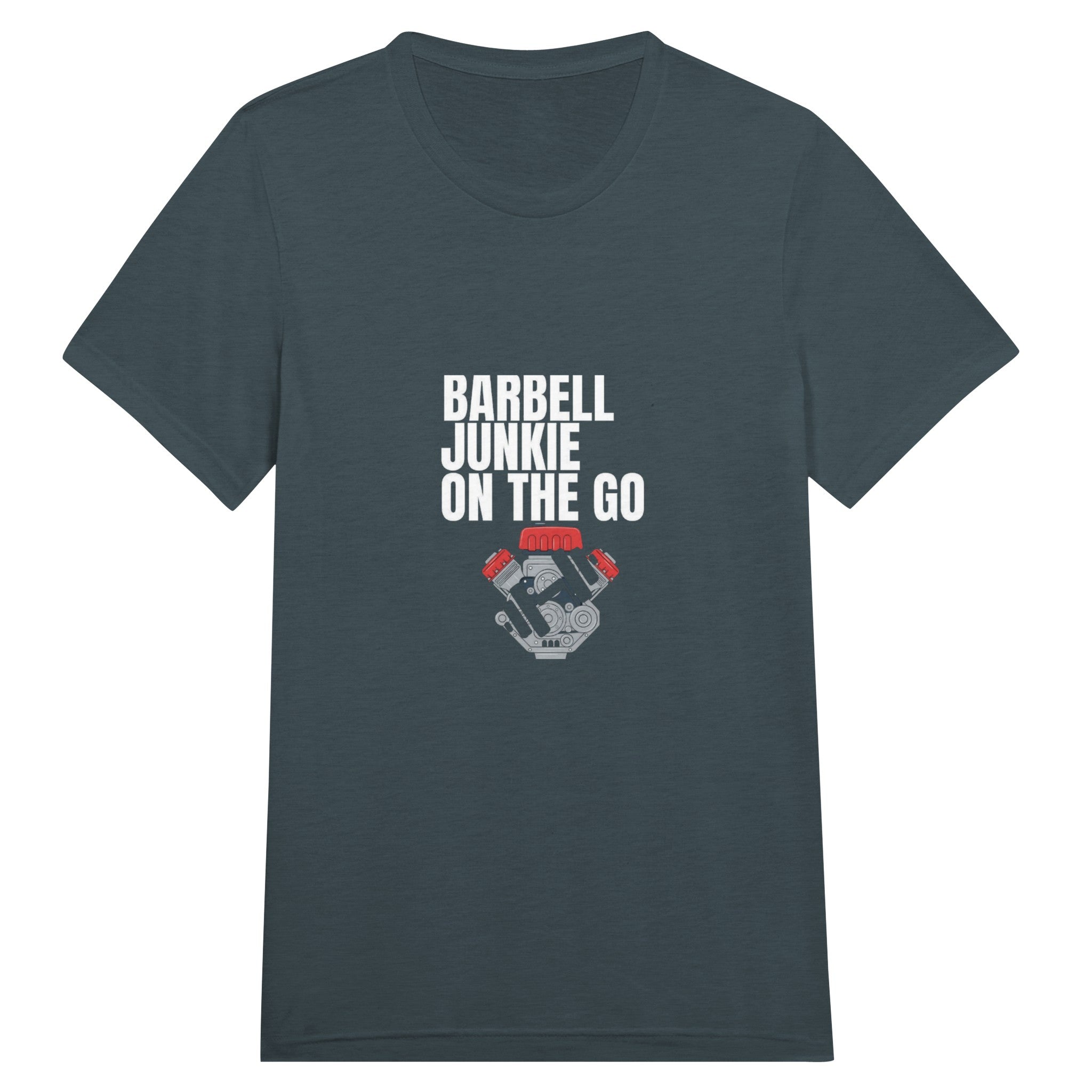 Barbell Junkie on the Go unisex classic travel tee by Dumbbells & Hotels — road warrior gym apparel