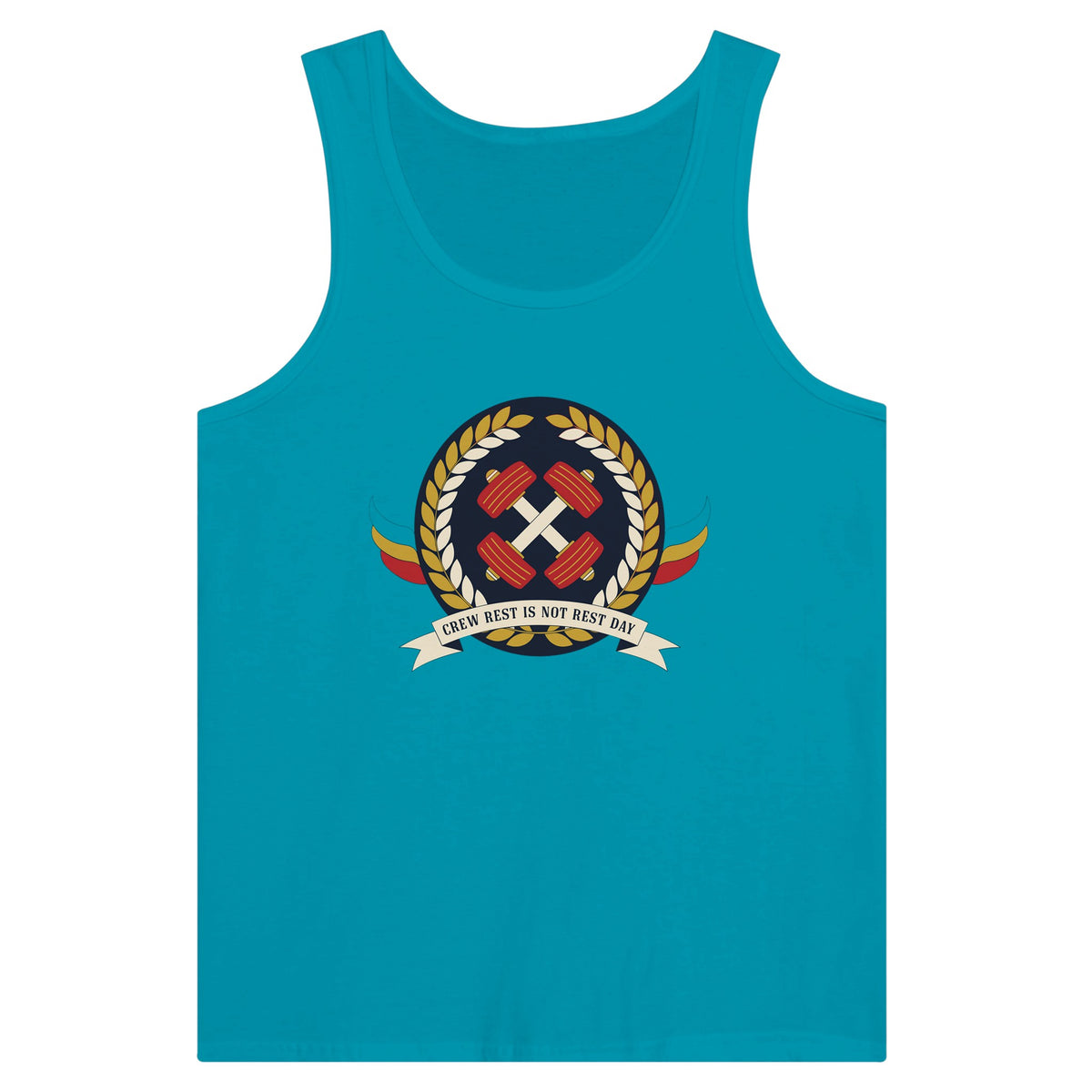 Crew Rest Is Not Rest Day. Tank | Dumbbells & Hotels - Crew Rest Is Not Rest Day. design, tank product photo