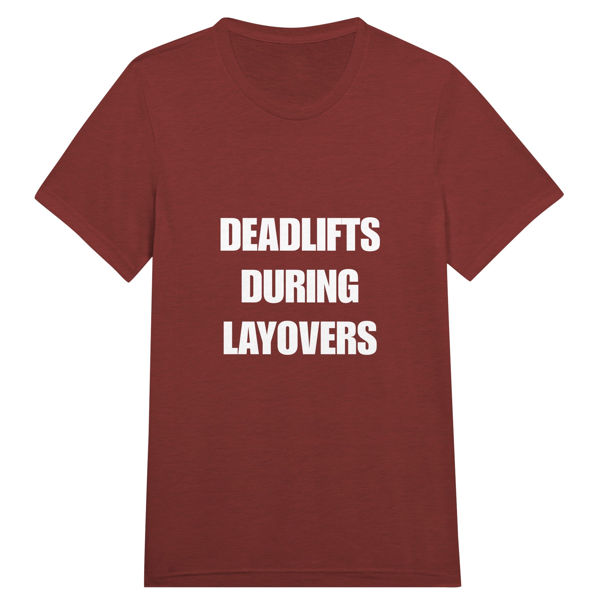 Deadlifts During Layovers travel workout tee — layover-ready capsule-wardrobe apparel designed by pilots | Dumbbells & Hotels