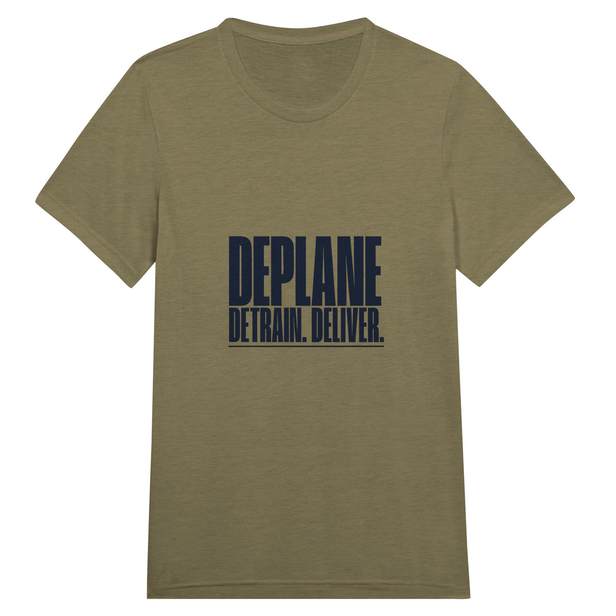Deplane. Detrain. Deliver. travel tee, Dumbbells and Hotels, colorway flat lay