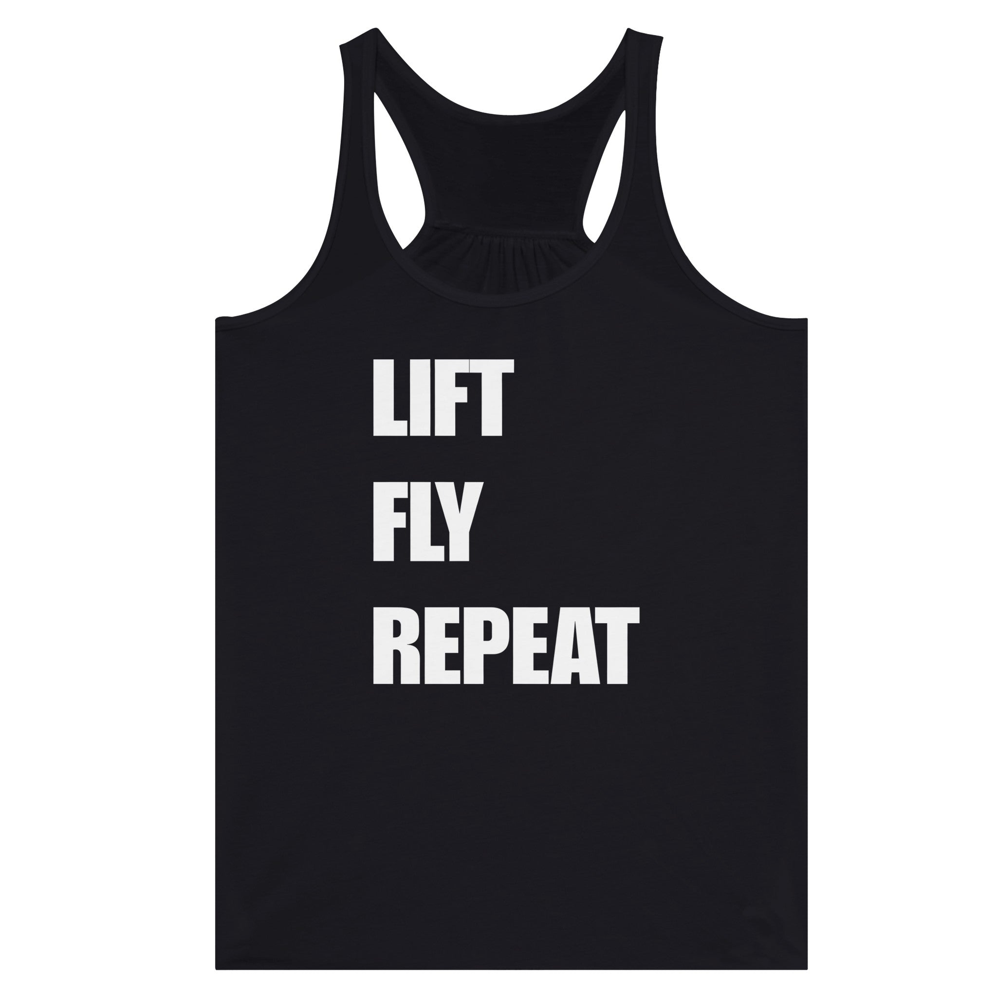 Dumbbells & Hotels women's flowy racerback tank with the Lift Fly Repeat graphic - product shot 4 of 13