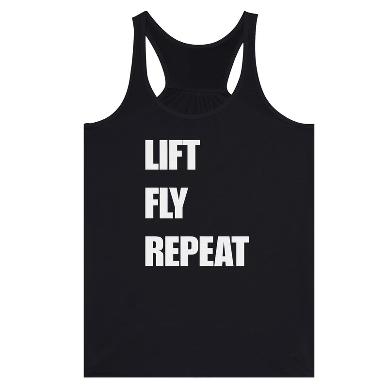 Dumbbells & Hotels women's flowy racerback tank with the Lift Fly Repeat graphic - product shot 4 of 13
