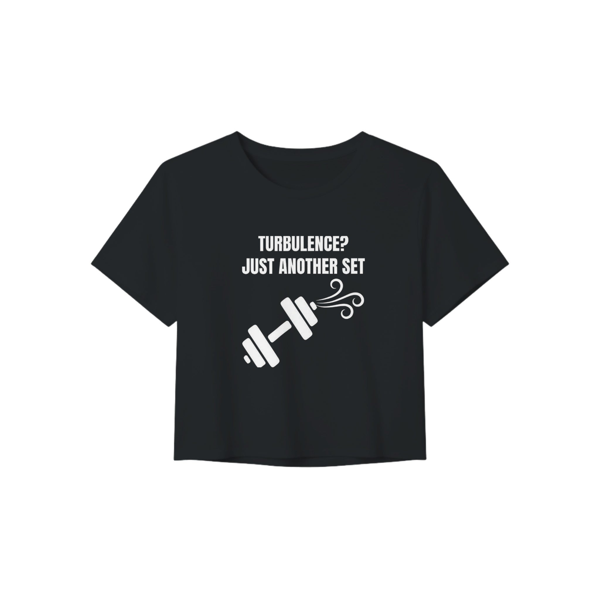Turbulence? Just Another Set women's travel crop tee by Dumbbells & Hotels — view 3